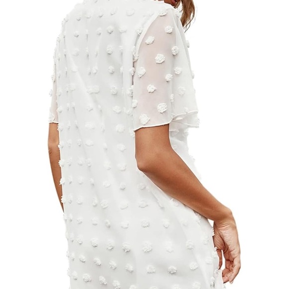 White Textured Dress Flutter sleeves - Picture 3 of 8